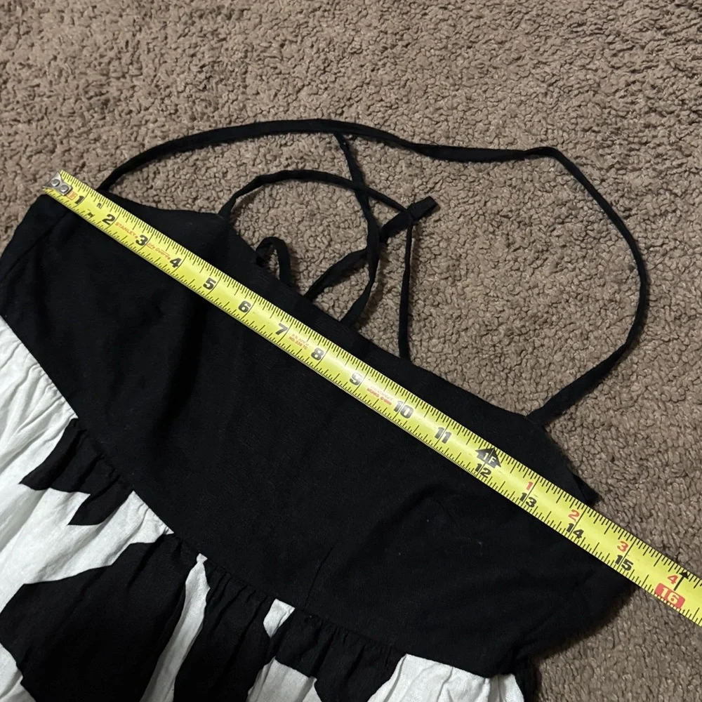 A & F Cotton Linen Maxi Dress-Black/White-Sz xs-Fitted Bodice-Pockets-ZipUp Back